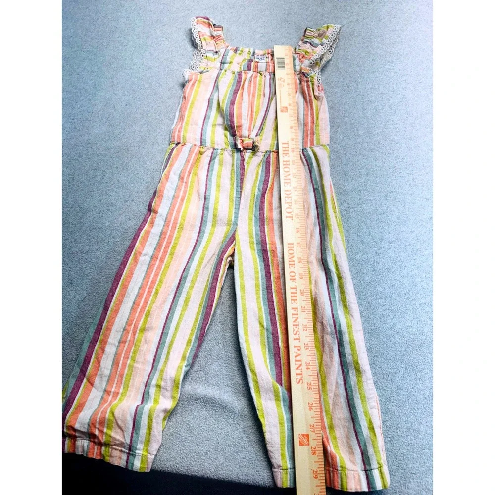 Carter's Girls 5T Striped Jumpsuit Rainbow Linen Blend Ruffle Sleeveless Romper